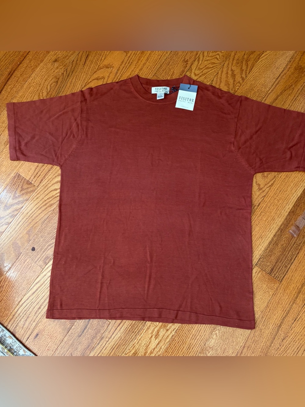 Vintage NWT Visitor Poeta Moda 100% Silk Pullover Men L Teak Italian Luxury 90s